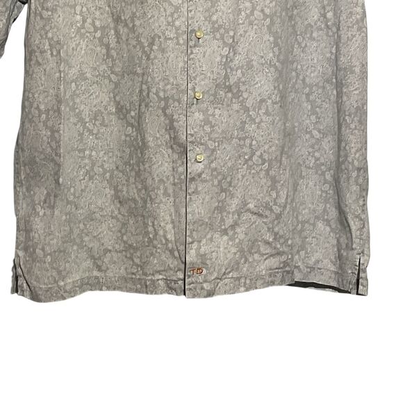 Thomas Dean Size LG Blue White Paisley Print Short Sleeve Button Down Mens Shirt - Picture 6 of 7